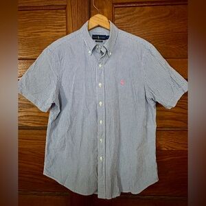 Ralph Lauren Men's Blue and White Seersucker Shirt